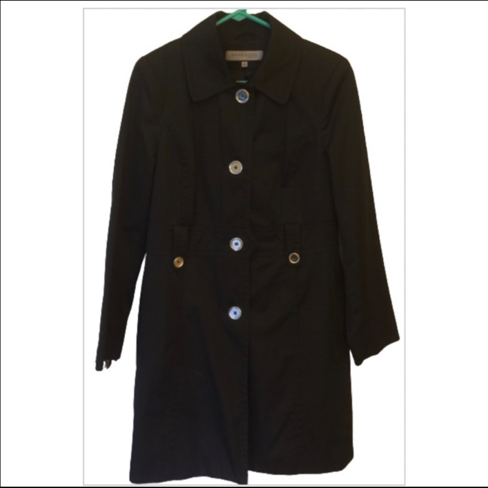 ANNE KLEIN NY Black Lined, Button Down Trench Coat Sz. M